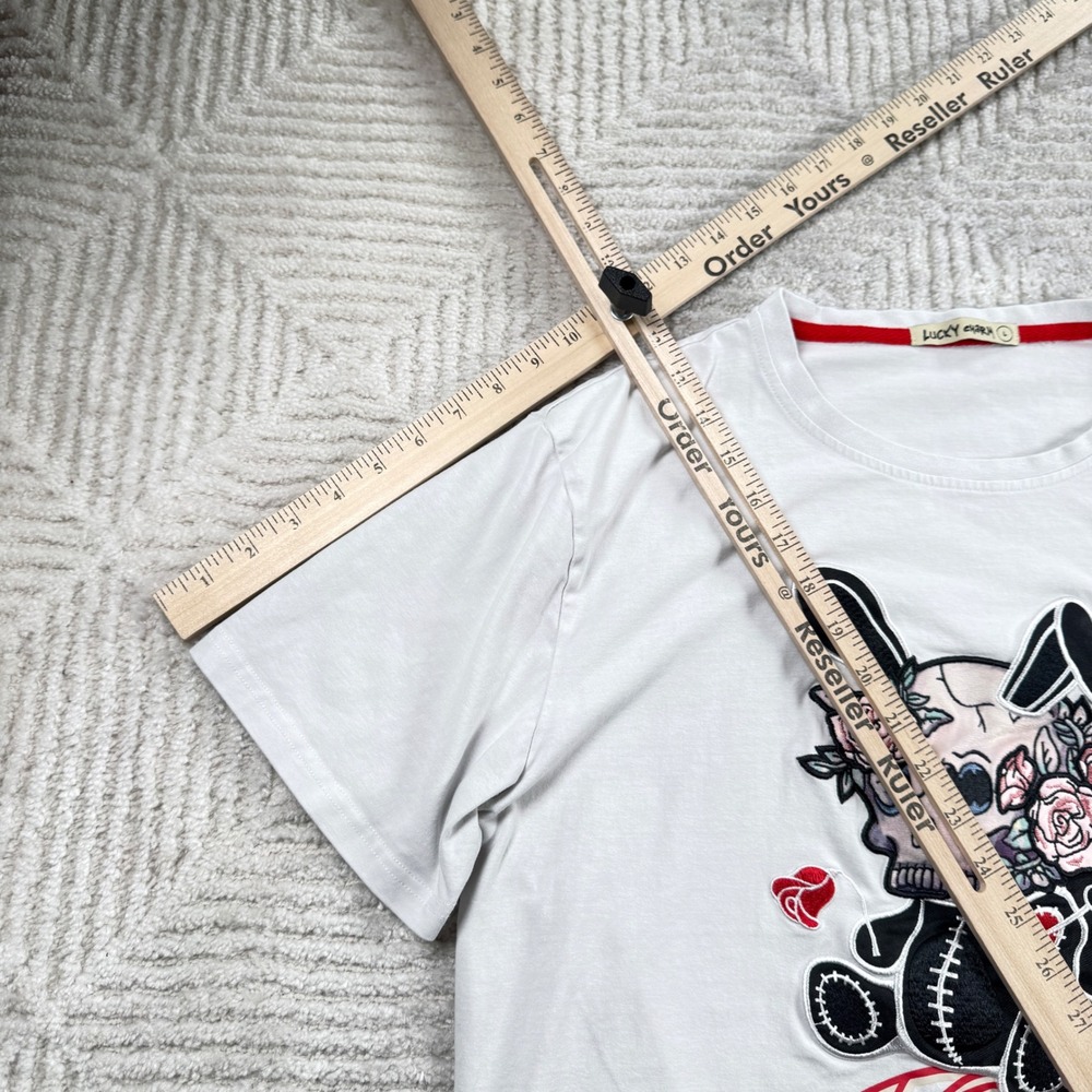 Lucky Charm T Shirt Men L White Skull Bunny Punk Goth Edgy Emo Street BKYS Y2K - Picture 8 of 15